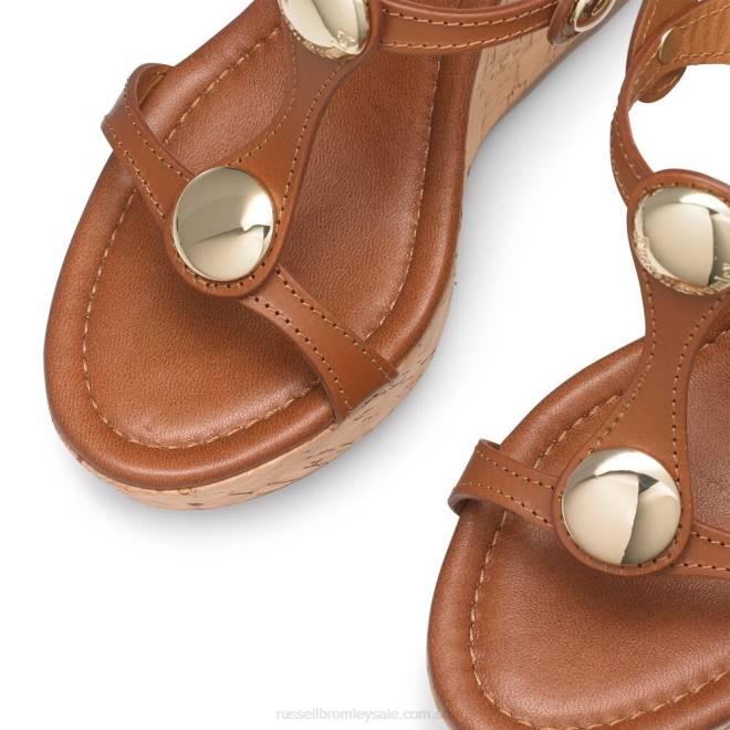 kvinnor beige Russell And Bromley avsats t-stång kork kilklack T4XZ423