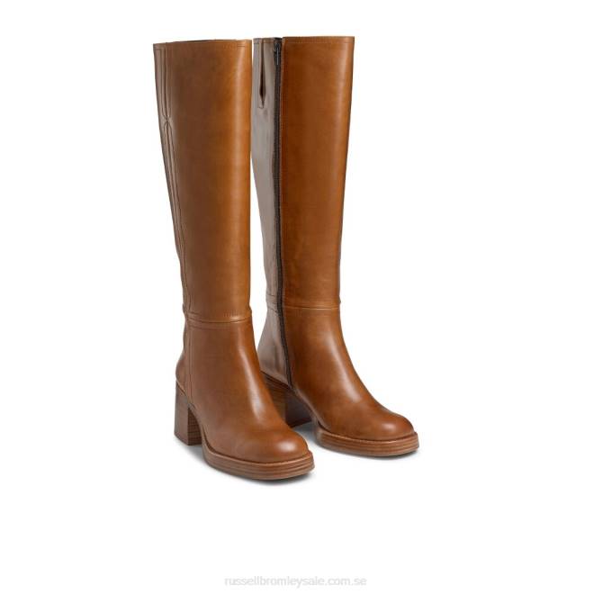 kvinnor brun Russell And Bromley gaucho stövel med knähög blockklack T4XZ341