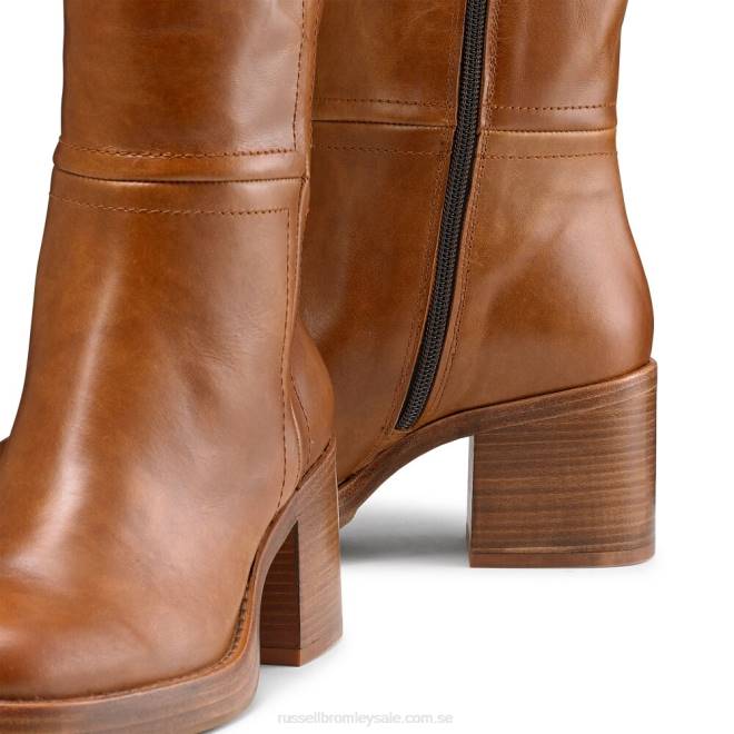 kvinnor brun Russell And Bromley gaucho stövel med knähög blockklack T4XZ341