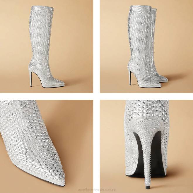 kvinnor silver Russell And Bromley spotlight kristall knähög stövel T4XZ359