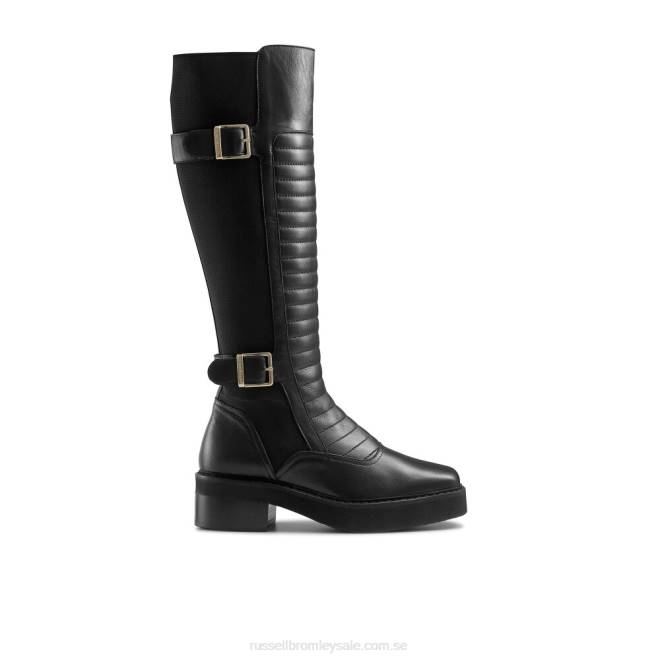 kvinnor svart Russell And Bromley pillion hi fyrkantig tå lång biker T4XZ352