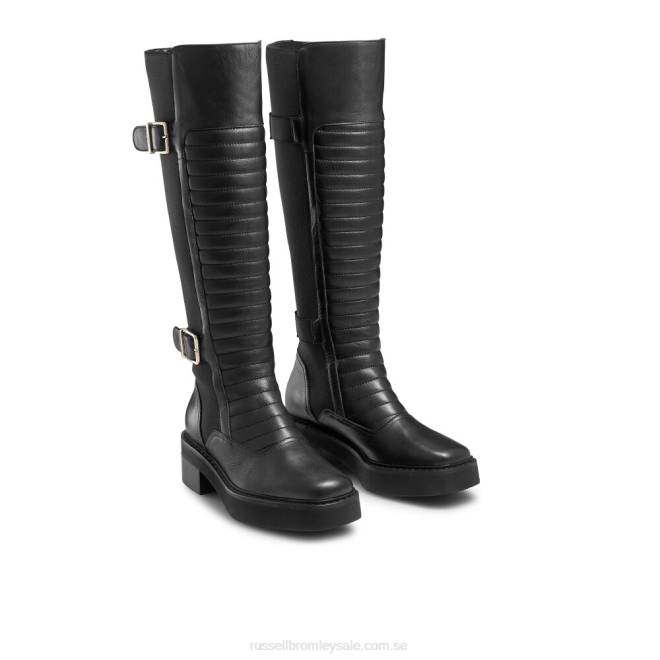kvinnor svart Russell And Bromley pillion hi fyrkantig tå lång biker T4XZ352