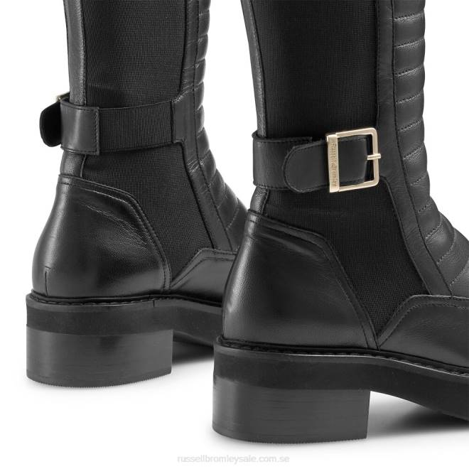 kvinnor svart Russell And Bromley pillion hi fyrkantig tå lång biker T4XZ352