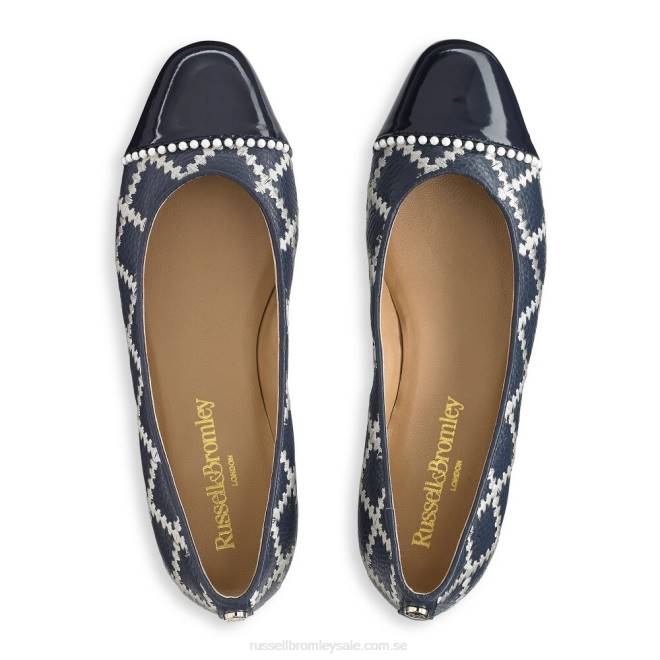 kvinnor blå Russell And Bromley boulevard pearl balett pump T4XZ241