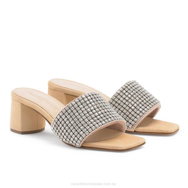 kvinnor beige Russell And Bromley blingbloc diamante block mule T4XZ145
