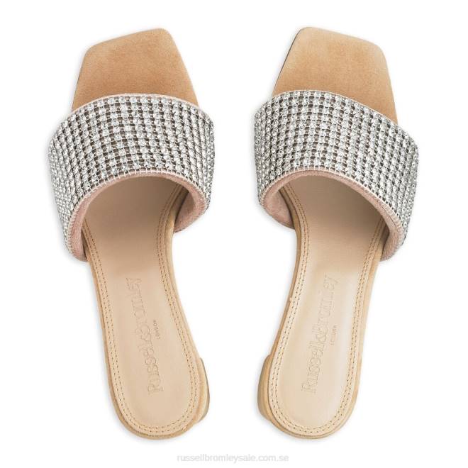 kvinnor beige Russell And Bromley blingbloc diamante block mule T4XZ145