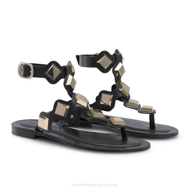kvinnor svart Russell And Bromley medalj prydd tå string sandal T4XZ371