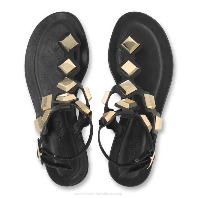 kvinnor svart Russell And Bromley medalj prydd tå string sandal T4XZ371