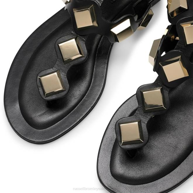 kvinnor svart Russell And Bromley medalj prydd tå string sandal T4XZ371