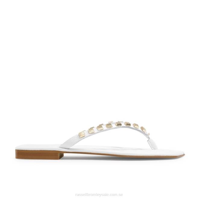 kvinnor vit Russell And Bromley cairo stud toe post sandal T4XZ410