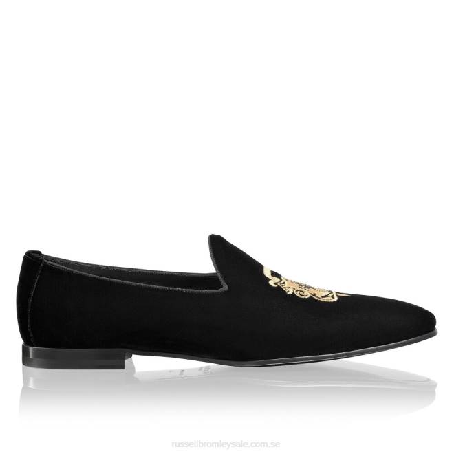 män svart Russell And Bromley barockbroderad slip-on T4XZ578
