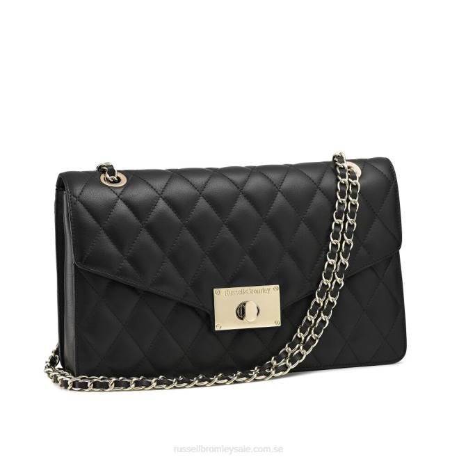 svart Russell And Bromley quiltchain stor axelväska med kedja T4XZ669